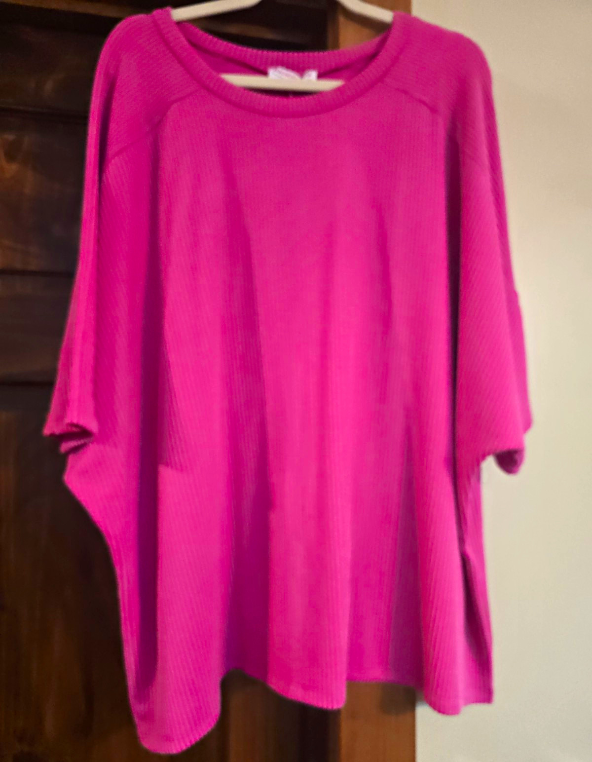 Discount Divas Pink Ribbed Knit Stretch Top 3/4 Sleeve Pullover Plus 1X Discount Divas Pink Ribbed Knit Stretch Top 3/4 Sleeve Pullover Plus 1X