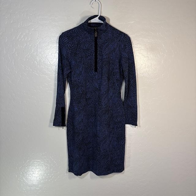 J.McLaughlin Bedford Dress Womens XS Blue Ink Dot Mock Neck Zip Sheath Knit