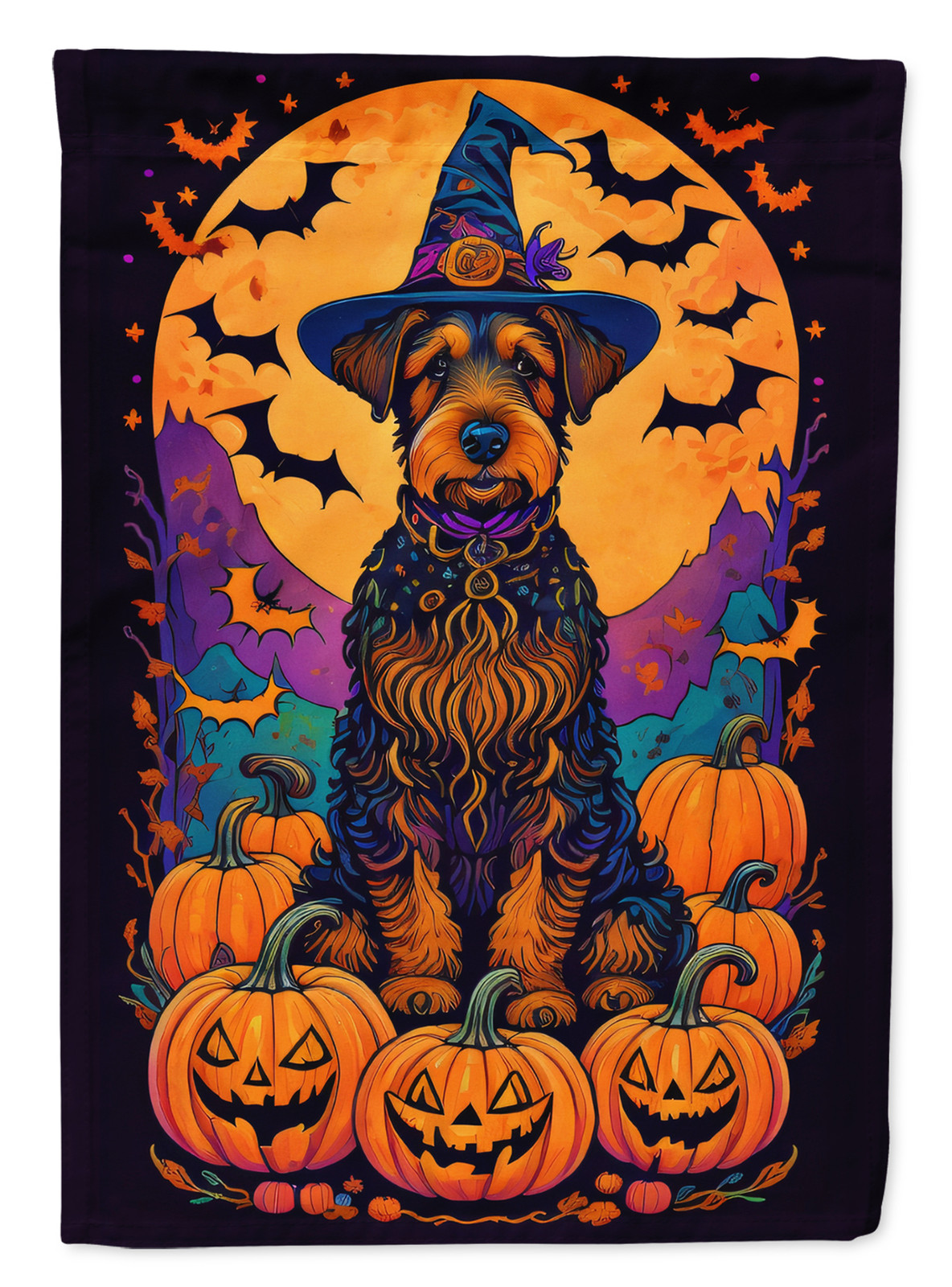 Caroline’s Treasures Witchy Halloween House Flag 28x40 Airedale Terrier