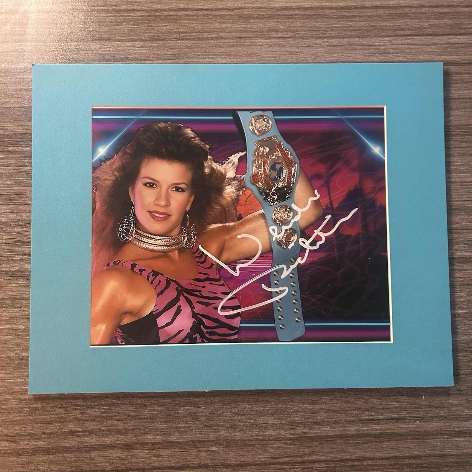 Wendi Richter Signed Ink Tank Metallic 8x10 Design With 11x14 Matte WWE WCW