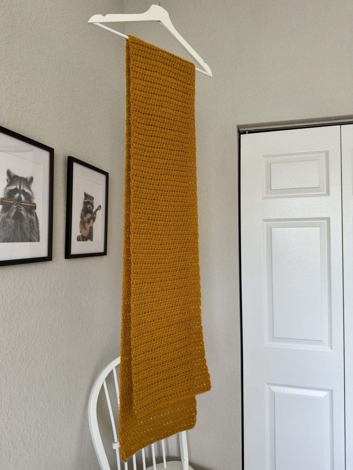 Handmade Crochet Mustard Yellow Scarf  100% Premium Wool unisex 