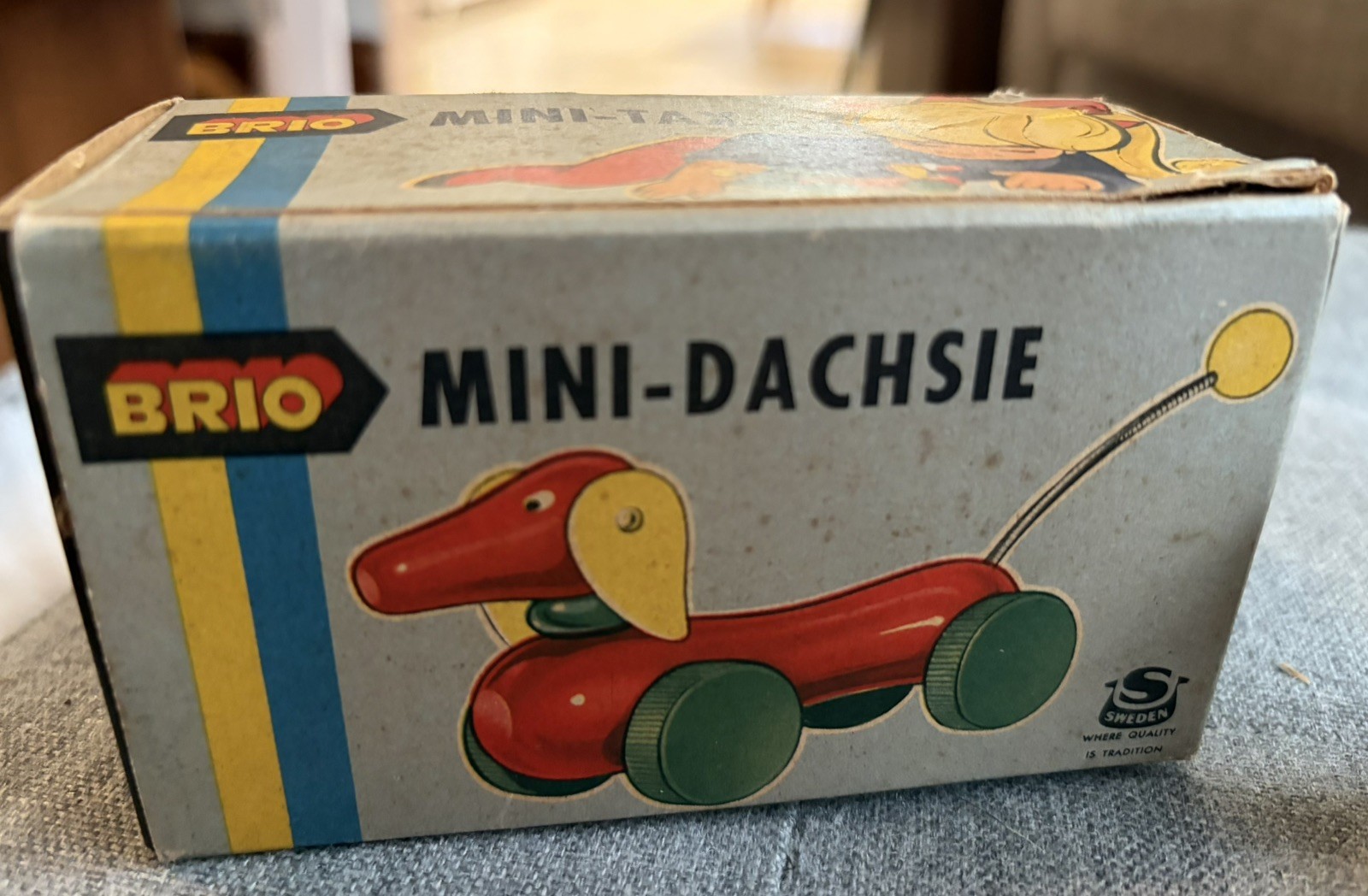 MIB BRIO WOODEN DACHSHUND DOG -- mini-tx in box, unused mint, WOW brio - 60\'s 