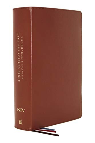 NIV, The Charles Stanley Life Principle's Bible (Brown Genuine Leather, Thumb In