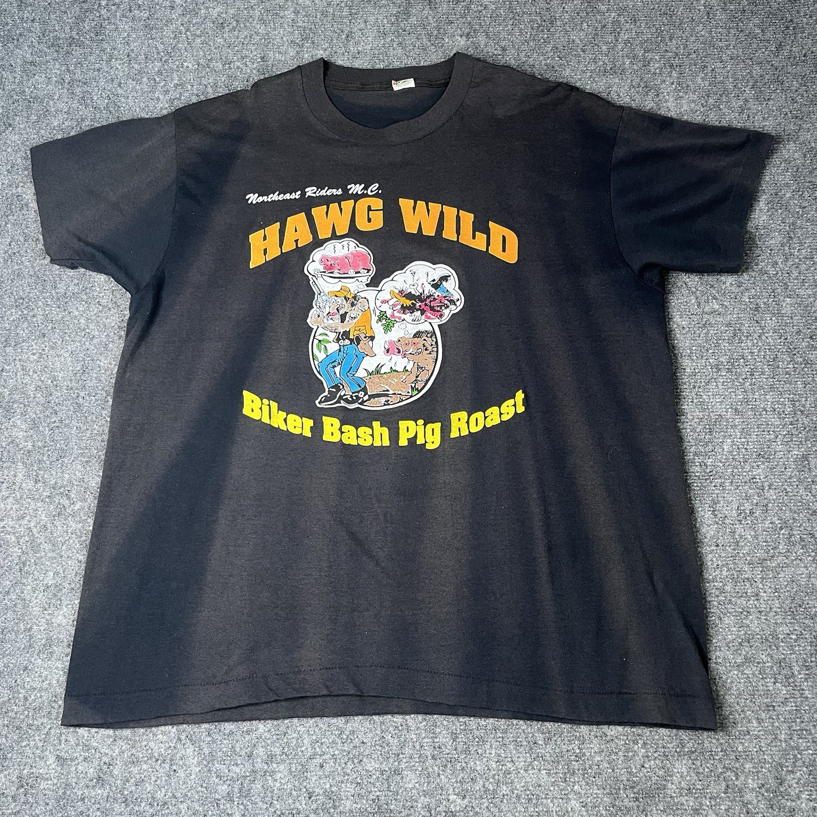 Vtg 1992 Hawg Wild Pig Roast Vulgar Biker T-shirt Faded Tee Single Stitch 2xl
