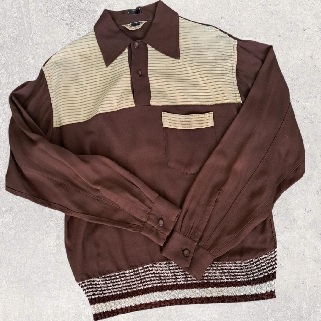 Vintage 40\'s/50\'s Glen Rock Brown/Cream Pullover Gaucho Style Shirt Size M VLV