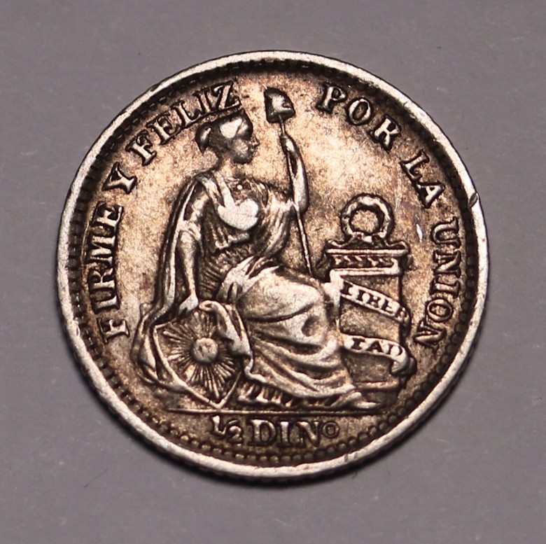 1901/ 891 JF Peru 1/2 Deniro Silver Coin KM#206.2