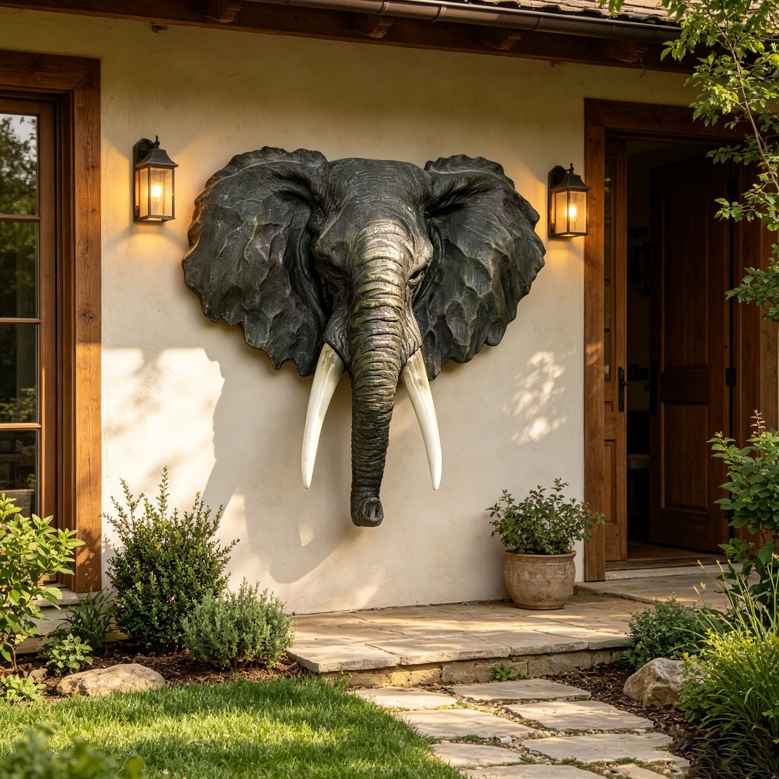 Realistic Elephant Head Wall Sculpture, Resin African Elephant Bust Wall Decor Realistic Elephant Head Wall Sculpture, Resin African Elephant Bust Wall Decor