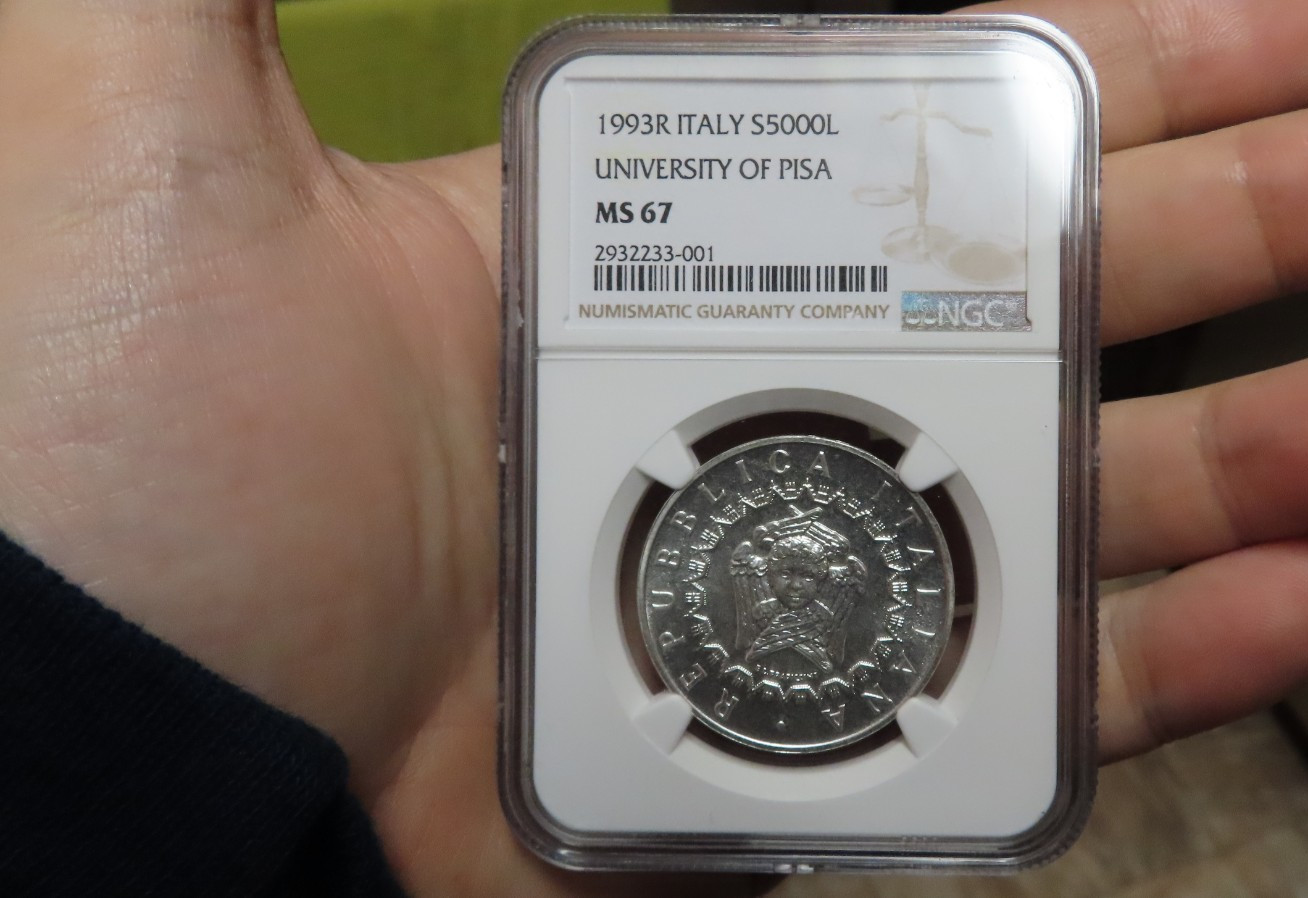 1993 San Marino Italy 500 Lira Silver NGC MS67 University of PIsa