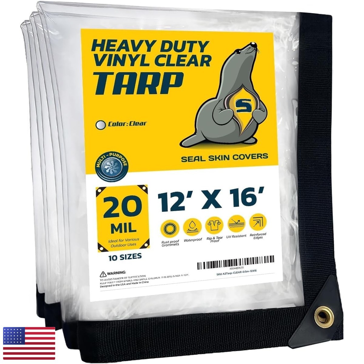Seal Skin Covers Waterproof Clear Tarp 12x16 FT, 20 Mil 18 OZ 560 GSM Heavy Seal Skin Covers Waterproof Clear Tarp 12x16 FT, 20 Mil 18 OZ 560 GSM Heavy