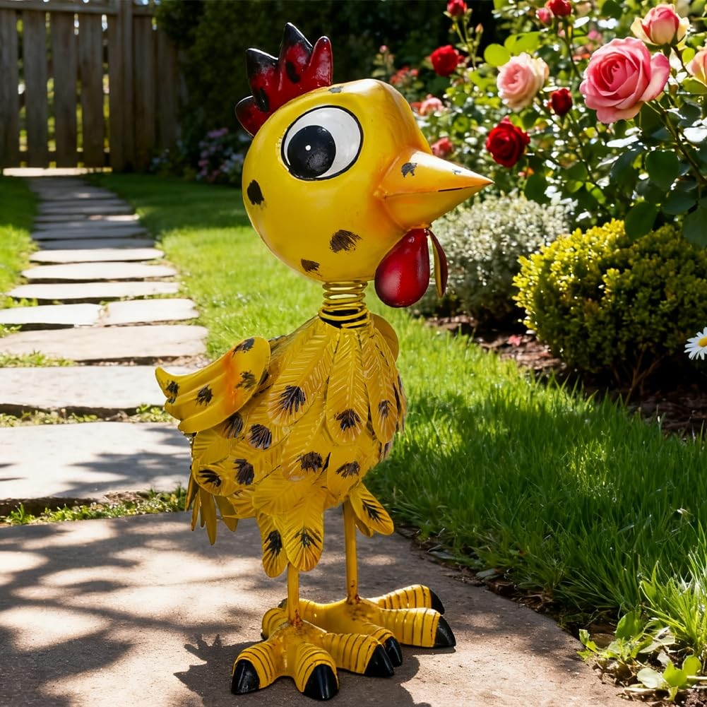 YELENEW Metal Rooster Garden Statue Outdoor