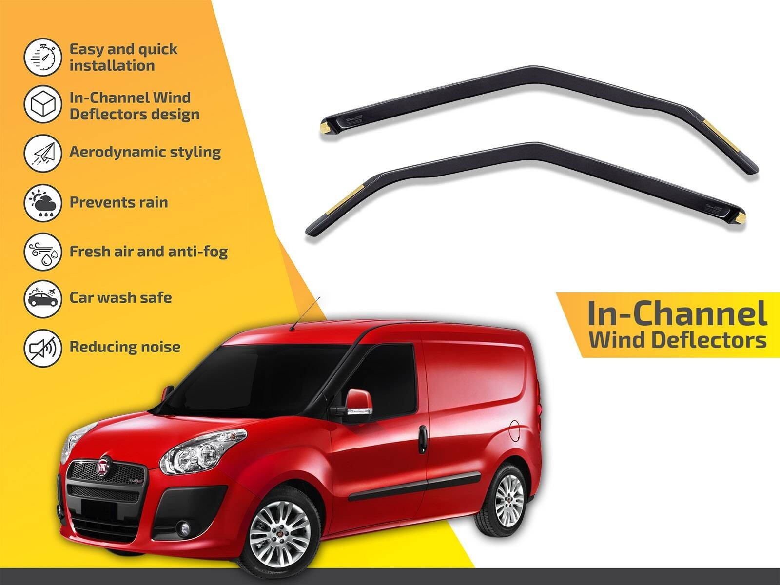 Wind Deflectors In Channel For Ram ProMaster City 2015-2022 2-Pcs Rain Guard
