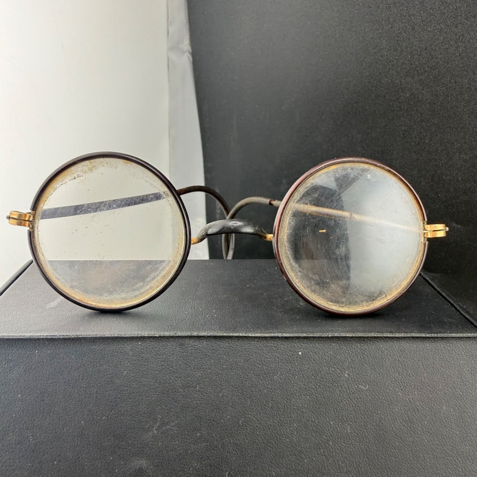 Vintage Windsor Eyeglasses Black Wire Wrap Round Art Deco Frame Small