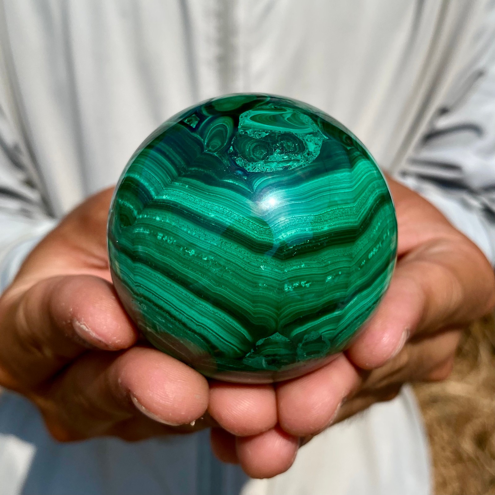 395G Rare Natural Malachite quartz hand Carved sphere Crystal Healing