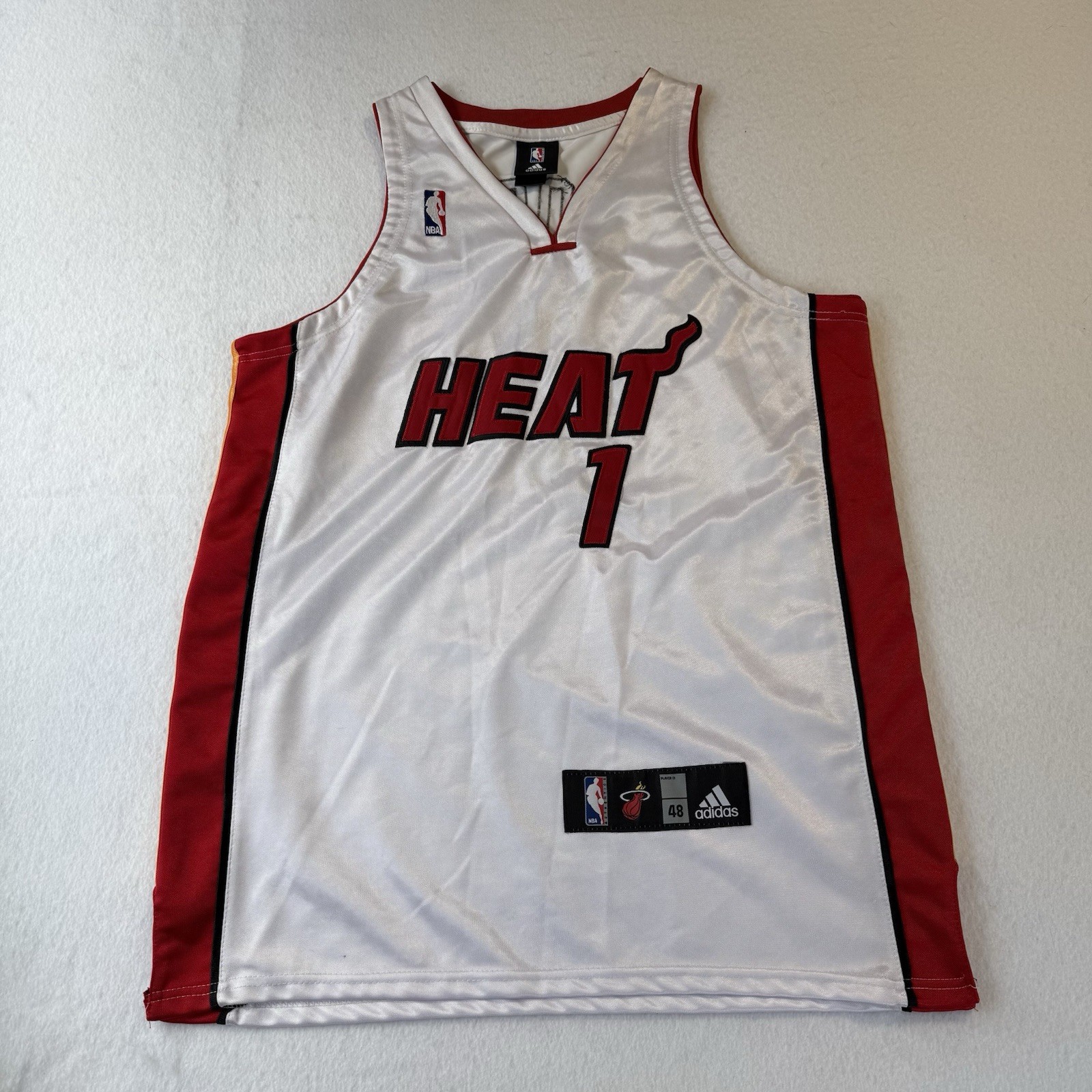 Authentic Adidas Miami Heat #1 Chris Bosh Jersey Mens 48 White Red