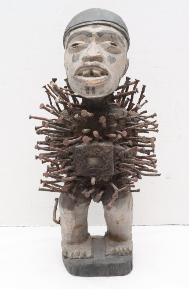 Antique African Bakongo Nkisi Nkondi Statue Nail Fetish Congo Africa 14\