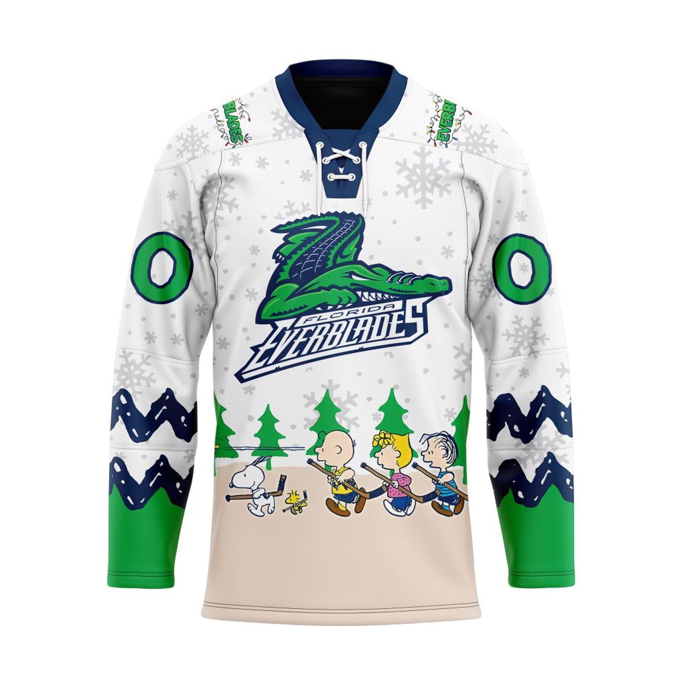 Personalized Florida Everblades Special Peanuts Design Lace Hockey Shirt Personalized Florida Everblades Special Peanuts Design Lace Hockey Shirt
