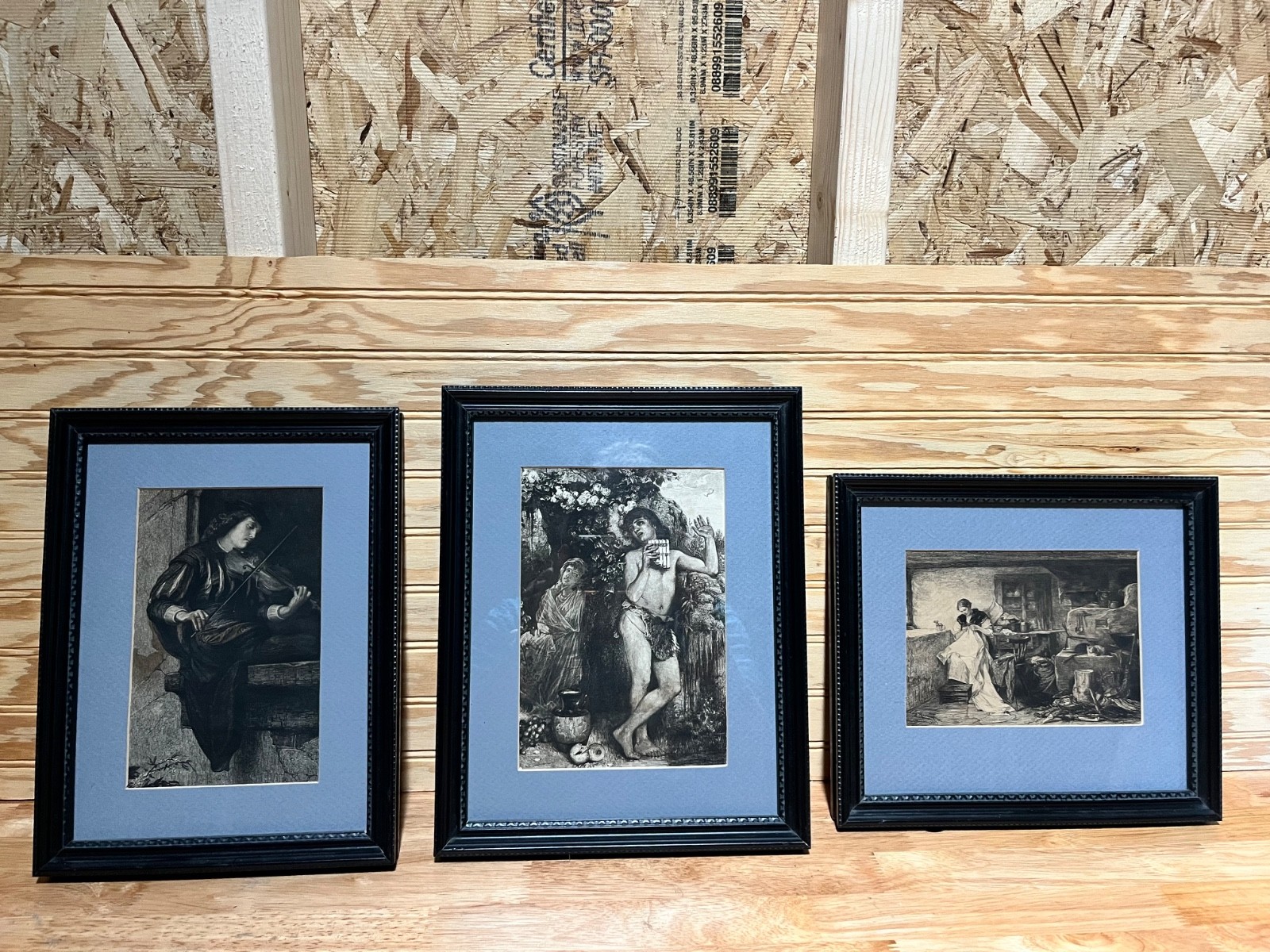 Set of 3 Framed Antique 1880s Fine Art Prints Engravings – Victorian Black Frame