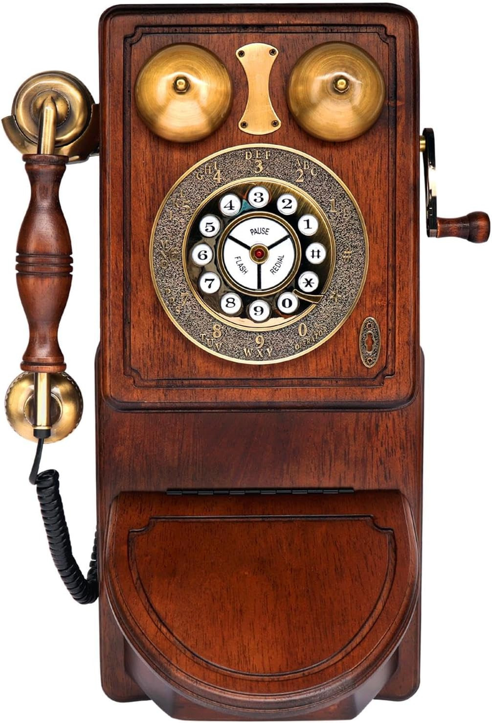 Vintage Classic Wall-Mount Corded Phone – Retro Design with Crank Handle, Tone/P