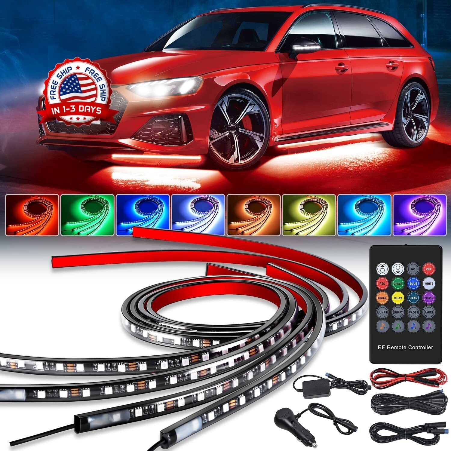 Luces Led De Colores Para Autos Iluminación Multicolor Debajo De La Carrocería