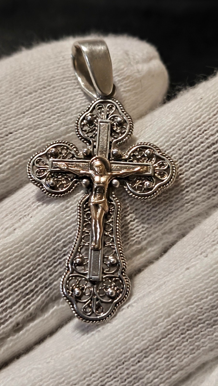925 Sterling Silver Filigree Openwork Cross Pendant Vintage 3.79g