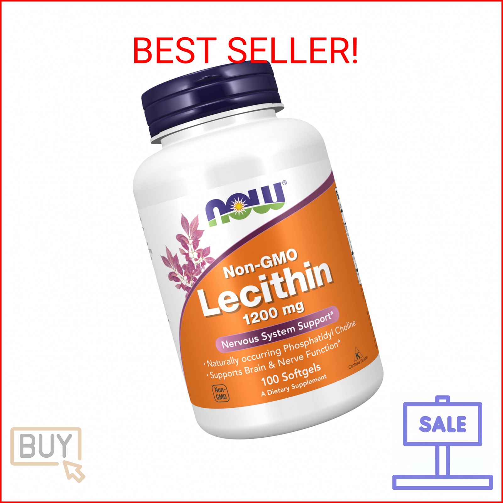 NOW Supplements, Lecithin 1200 mg with naturally occurring Phosphatidyl Choline,