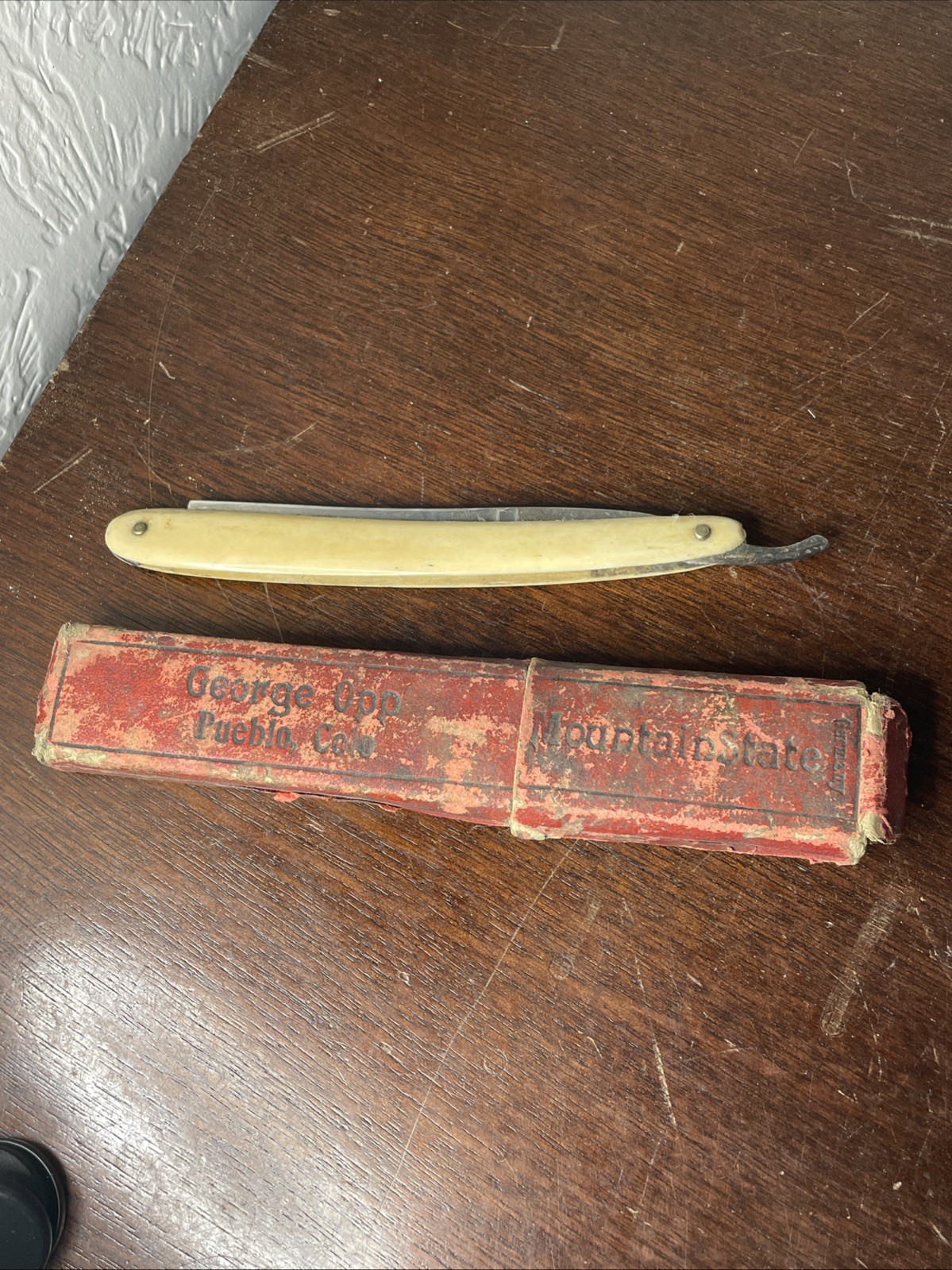 Antique Straight Razor Pueblo Colorado George Opp Mountain State Germany W Box