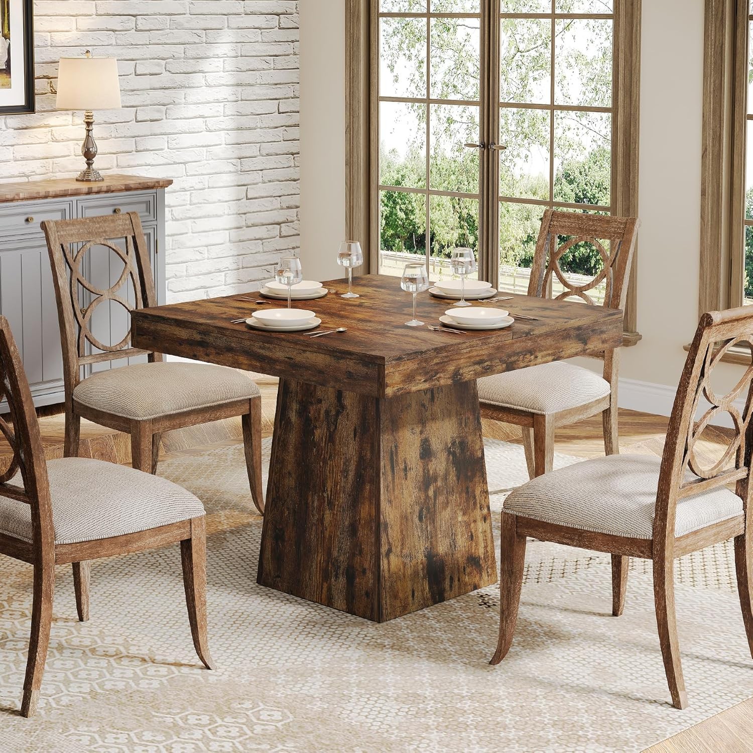31.5\'\' Square Dining Table for 4, Farmhouse Small Kitchen Table For Dining Room