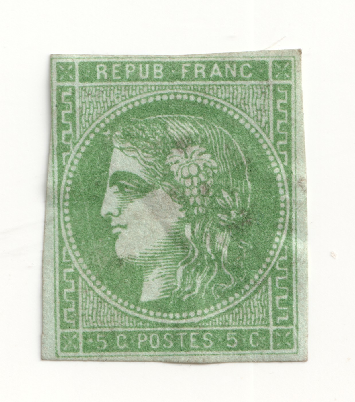 FRANCE 1870 Ceres 15c green SG158 - Mint or light used (residue on rev)