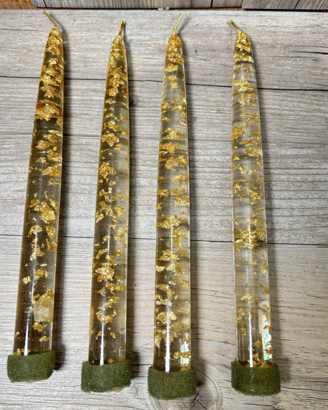 4 Vintage MCM Lucite Acrylic 8” Clear Taper Candles Gold Flecks Candlesticks 4 Vintage MCM Lucite Acrylic 8” Clear Taper Candles Gold Flecks Candlesticks