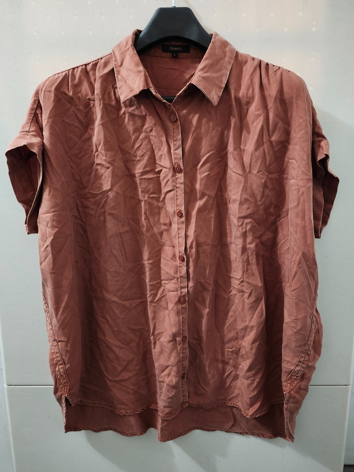 Quince Top Womens L Terracotta Vintage Wash Tencel Camp Shirt Button Up Oversize