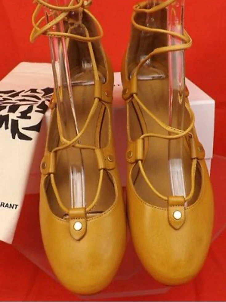 Isabel Marant Oiled Leather Lace-Up Strappy Sandal Ballet Flat 36 5.5/6 Isabel Marant Oiled Leather Lace-Up Strappy Sandal Ballet Flat 36 5.5/6