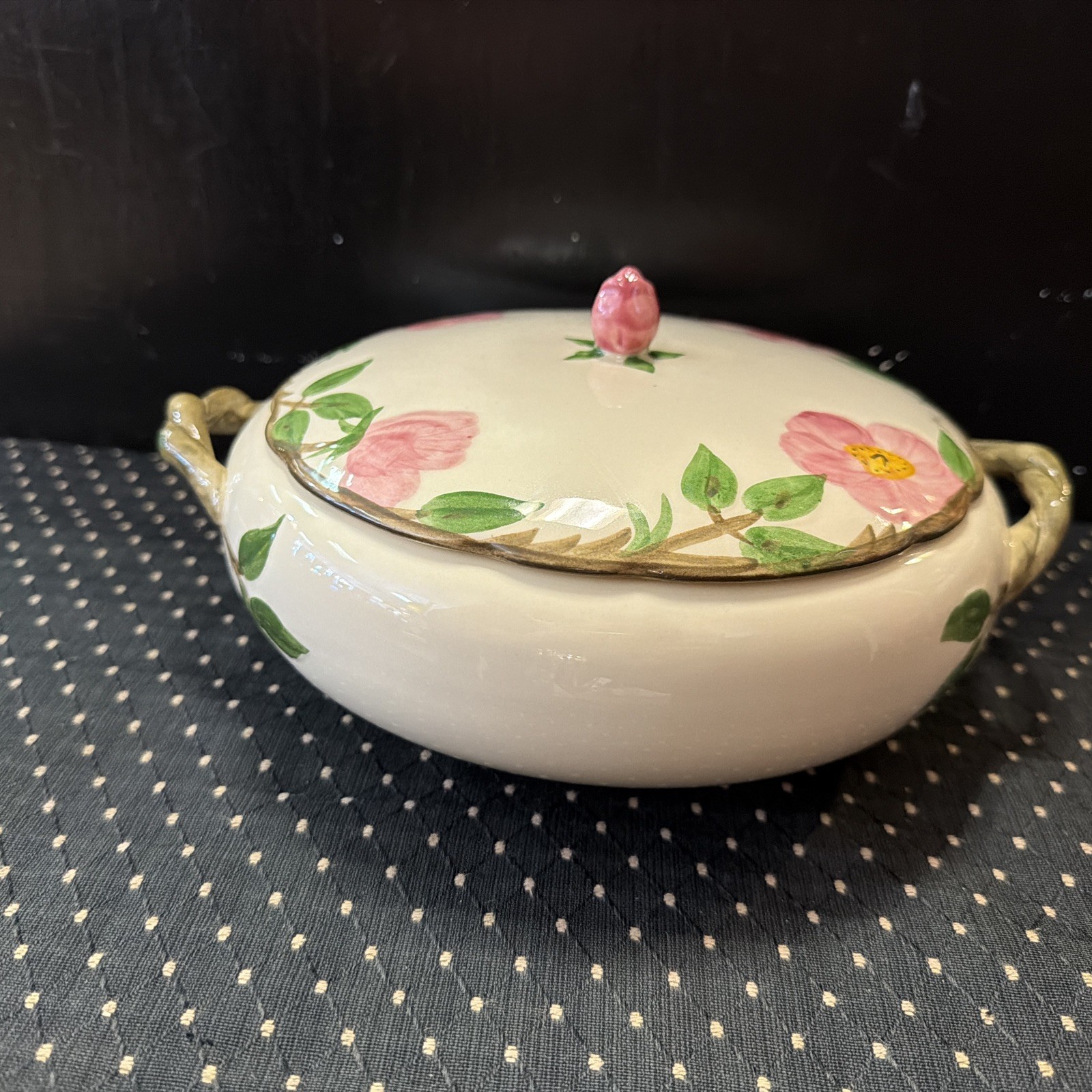 Vintage Authentic Franciscan Desert Rose Hand-Painted Ceramic Covered Casserole