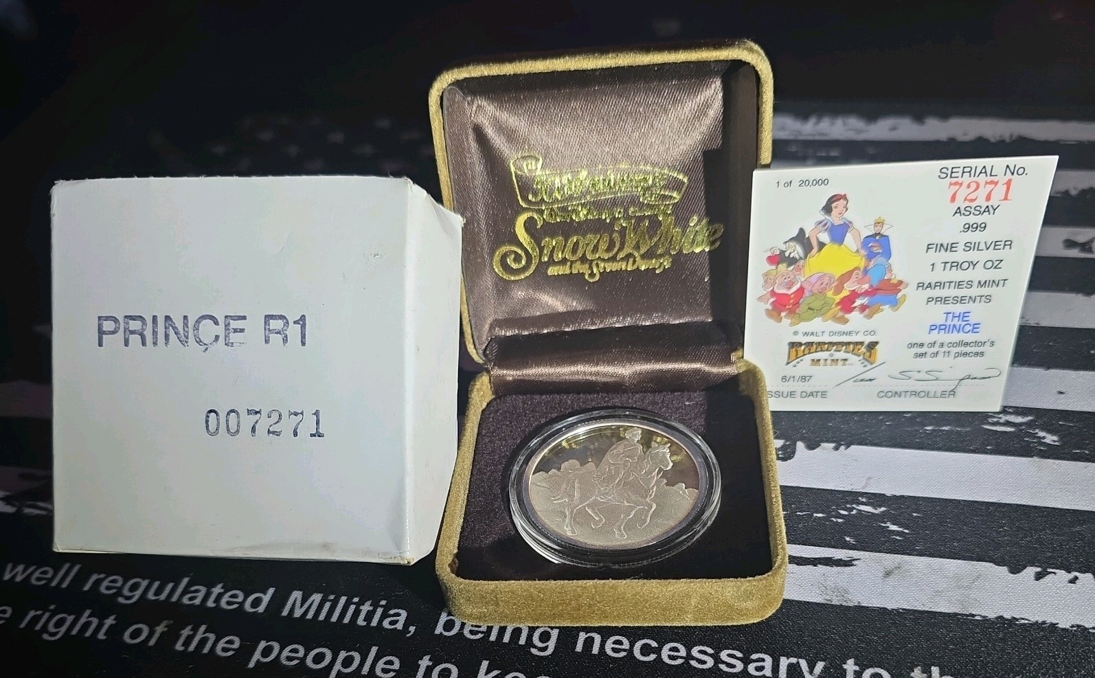 Rarities Mint Disney Snow White 50th Anniversary THE PRINCE 1 Oz. Silver Box COA