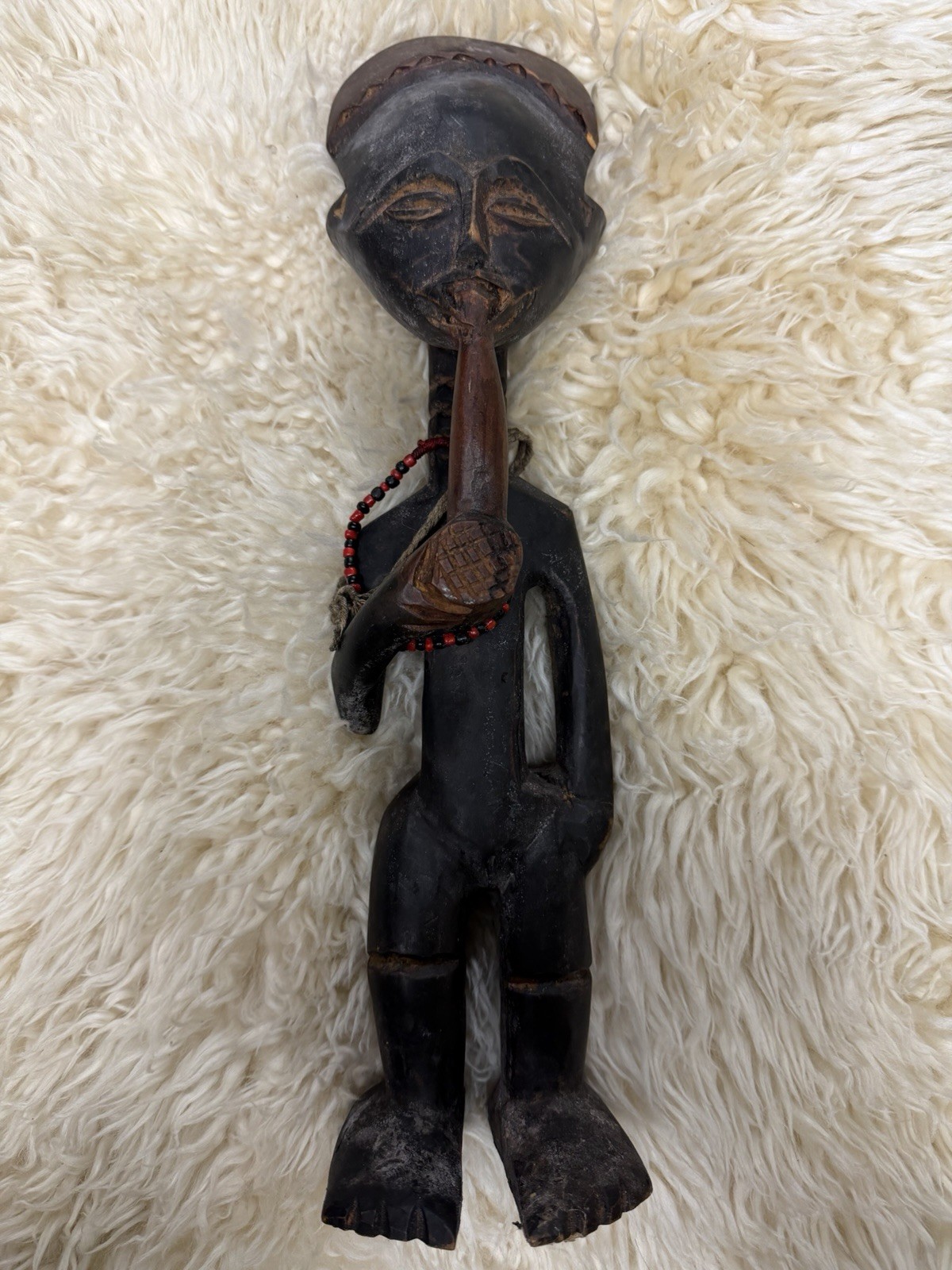 Hand Carved African Wood Figure Standing Male Tribal Art Statue Vintage 15in