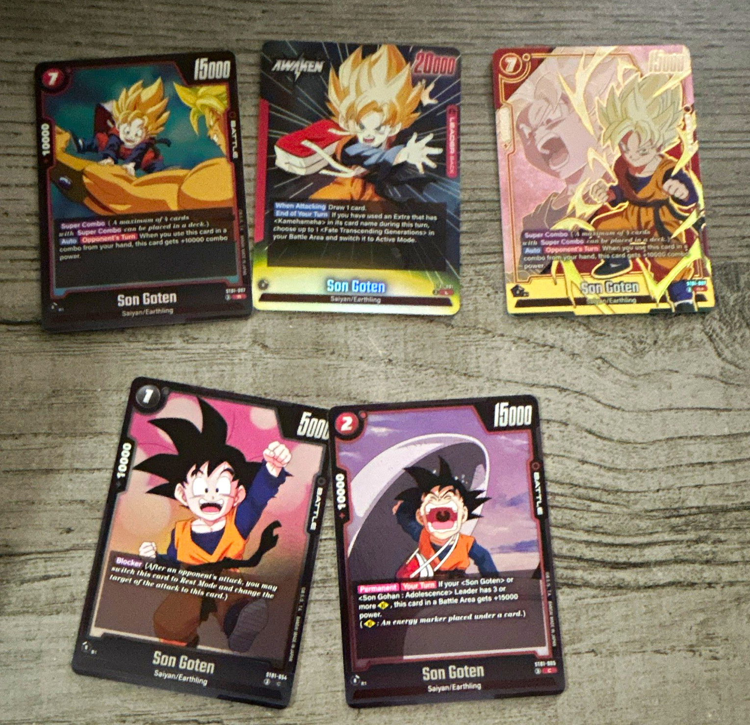 Bandai Dragon Ball Super Son Goten 5-Card Lot Awakened Foil/Regular EN 2018