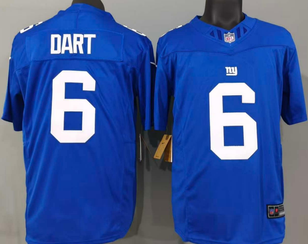 Tariffs​ Free NYG Giants #6 Jaxson Dart FUSE Sewn Stitched Jersey.