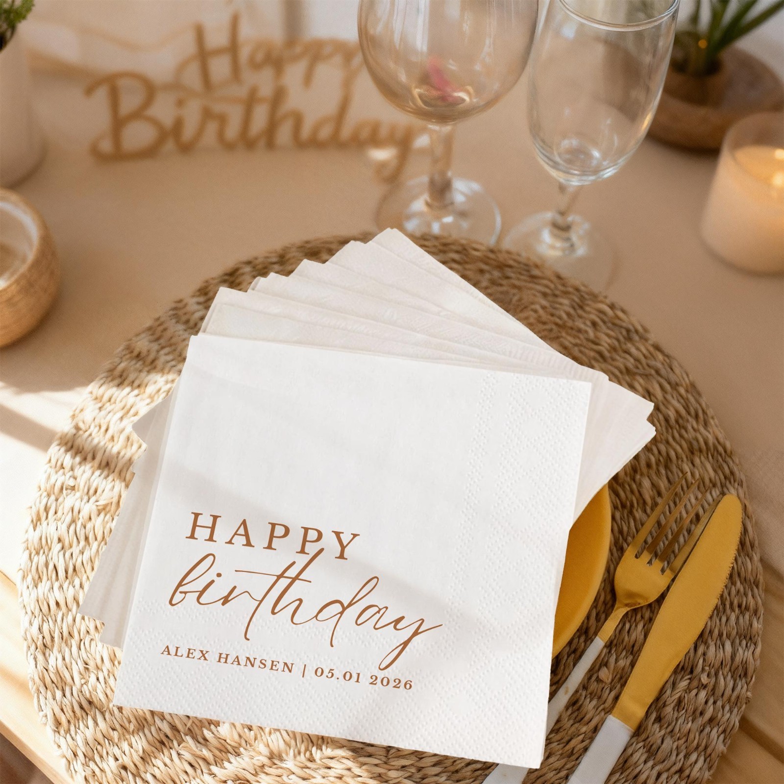 Custom Happy Birthday Napkins Personalized 3-Ply Cocktail Party Decor Set AP01