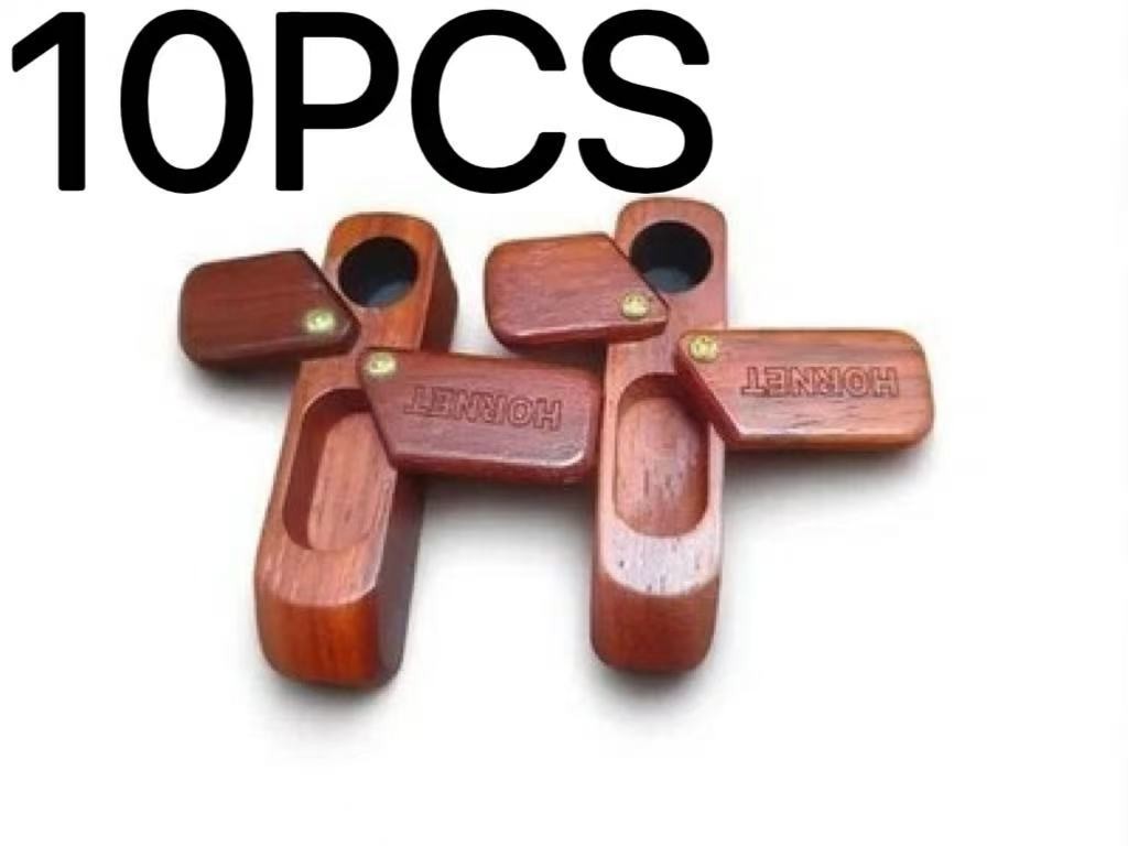 10 PCS Wooden Handheld Pipes, Brown with Rotating Lid & Storage Case