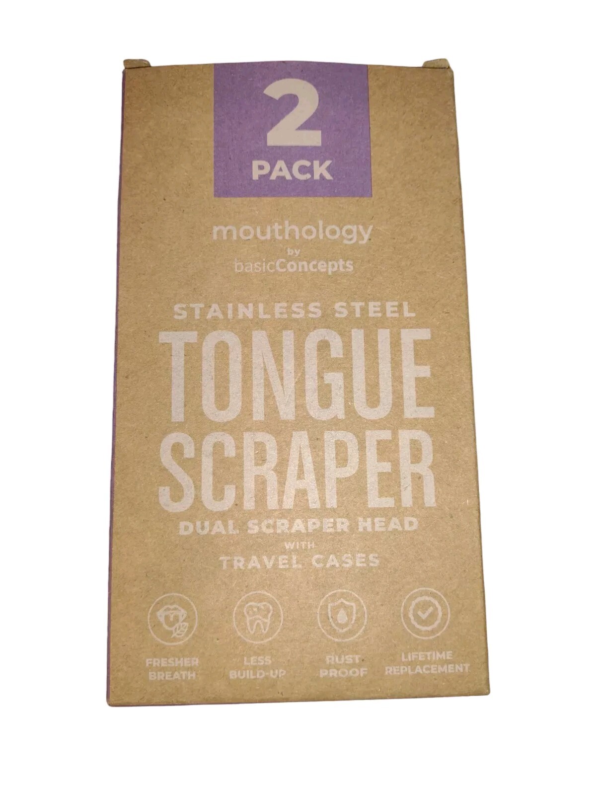 BASIC CONCEPTS Tongue Scrapers Stainless Double Scraper Head + Case 2 Pack 