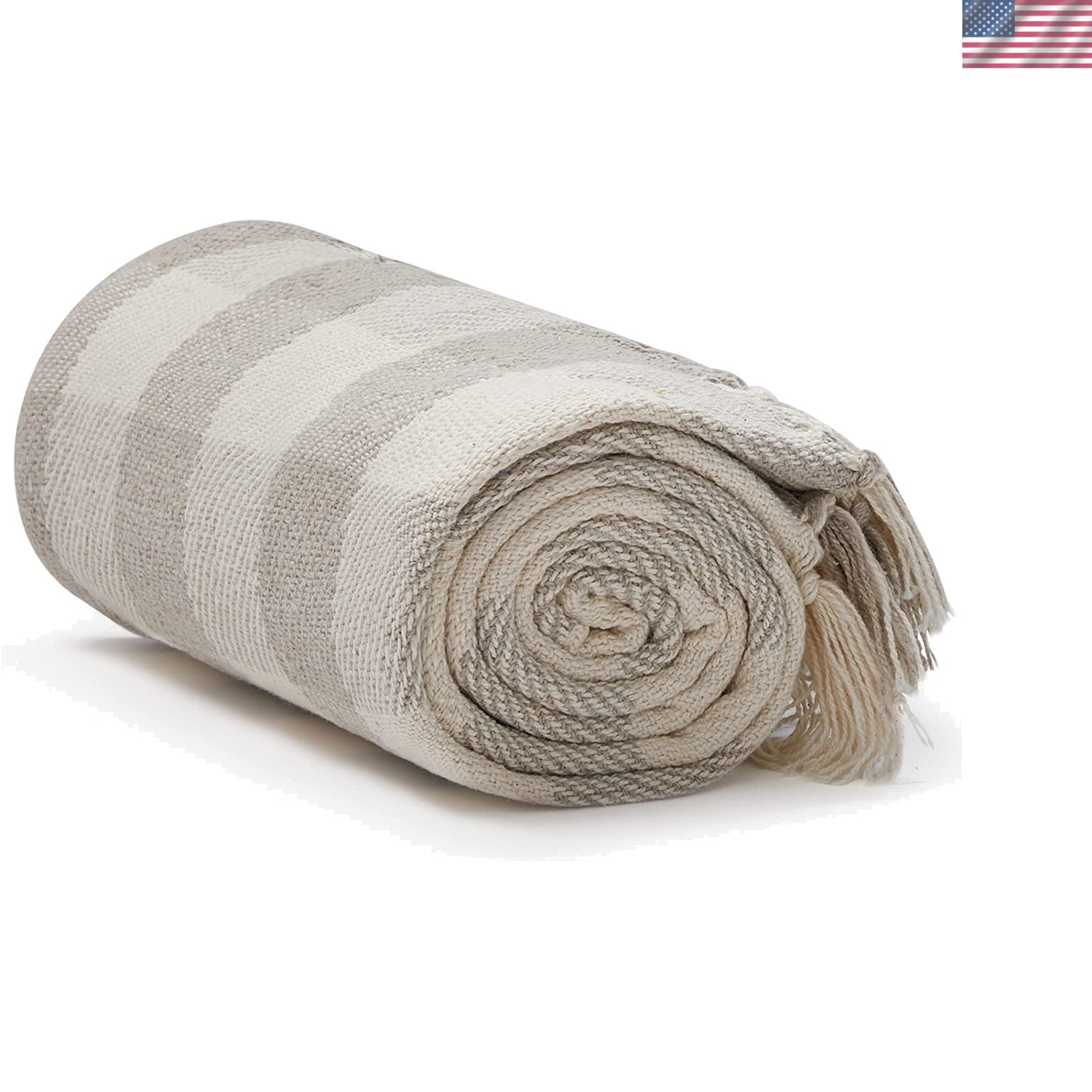 Luxurious 50x60 Cotton Throw Blanket in Cream Plaid - Ideal for Comfort & Style