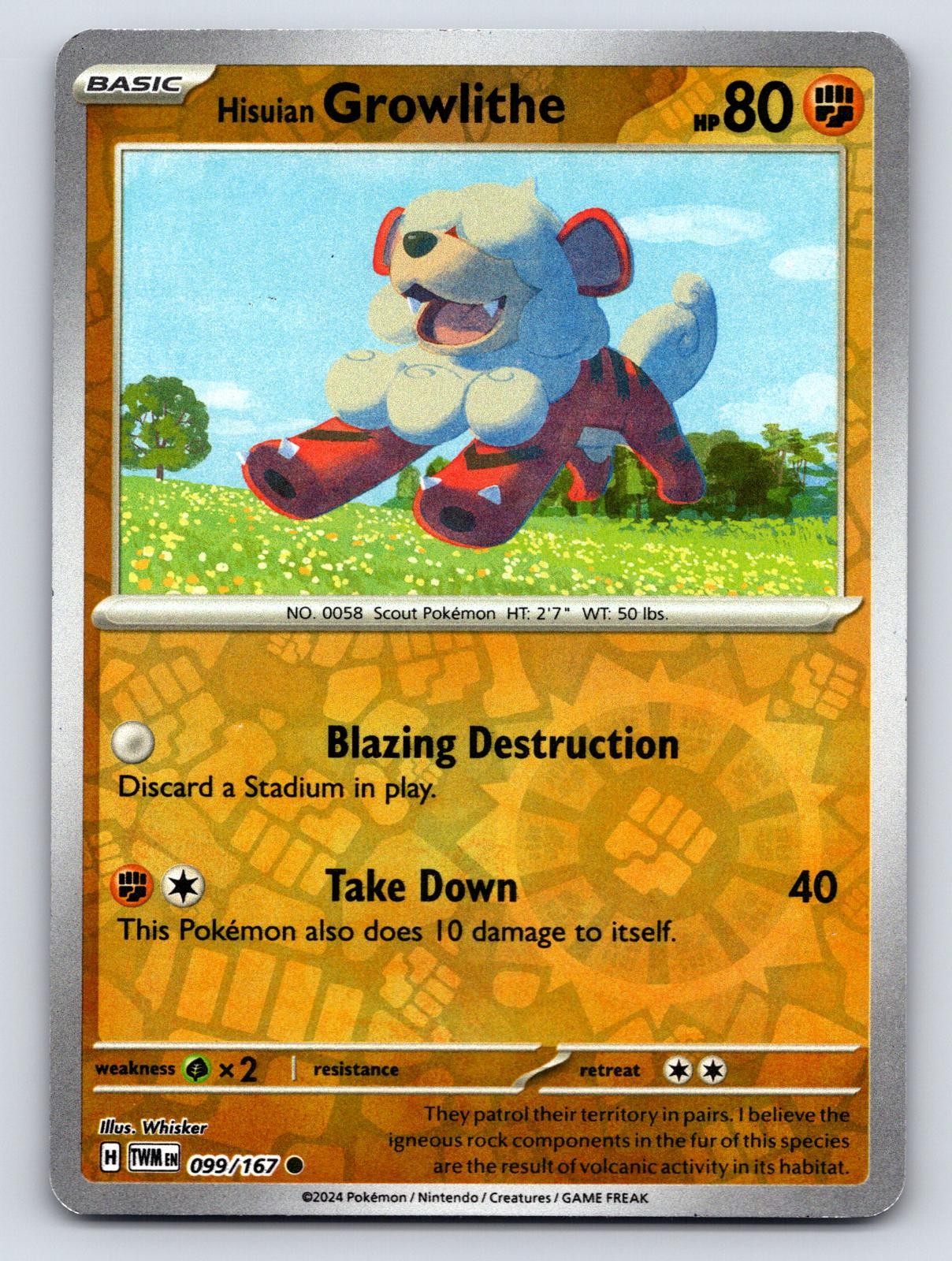 Hisuian Growlithe 099/167 Common Twilight Masquerade Pokemon Reverse Holo MP