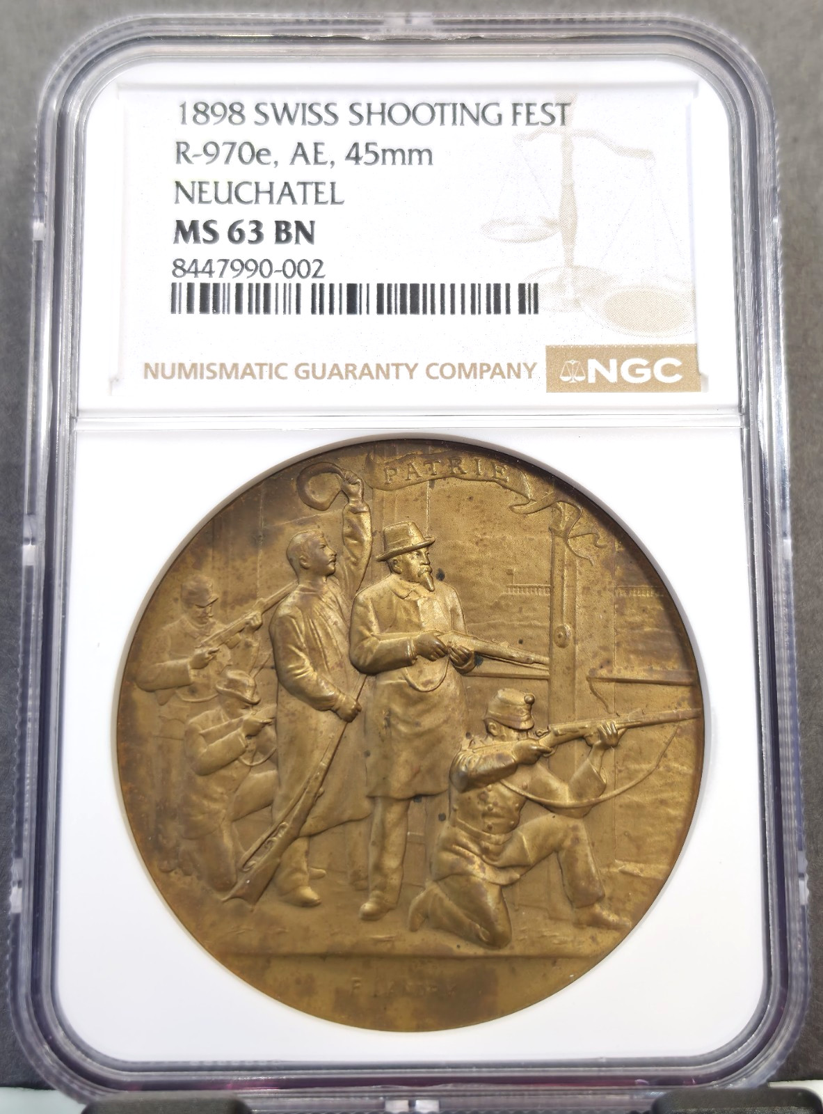 1898 SWITZERLAND SHOOTING FESTIVAL NEUCHATEL NGC MS 63 BN RARE GREAT MEDAL