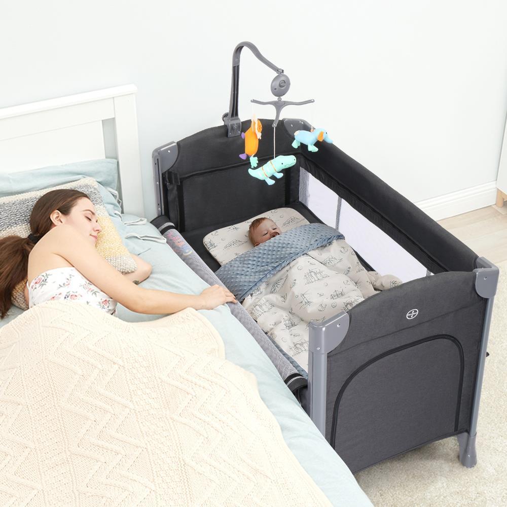 Folding 3 in 1 Baby Bassinet for Infant Bedside Sleeper w/ Rotating Music Stand