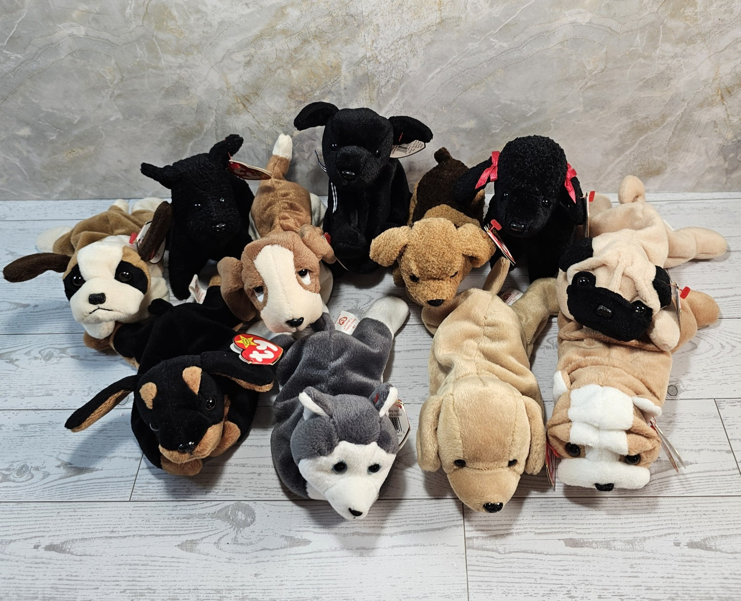 TY Beanie Babies Dog Lot of 11 Retired Vintage \'96 \'97 \'98 With Hang Tags
