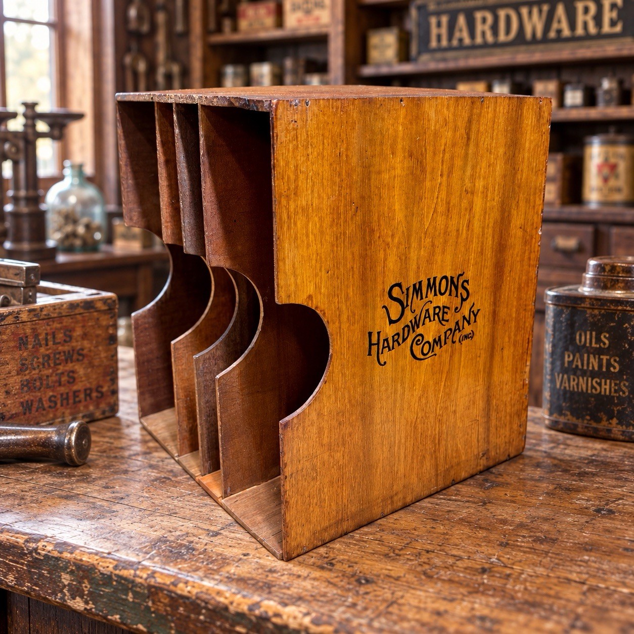 Rare Vintage Wooden Desktop file Organizer Mail Sorter Simmons Hardware Company
