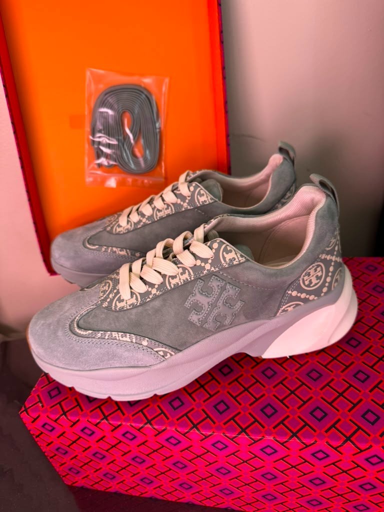 Tory Burch T MONOGRAM GOOD LUCK TRAINER Sneakers Shoes Blue Celadon Size 8 NIB Tory Burch T MONOGRAM GOOD LUCK TRAINER Sneakers Shoes Blue Celadon Size 8 NIB