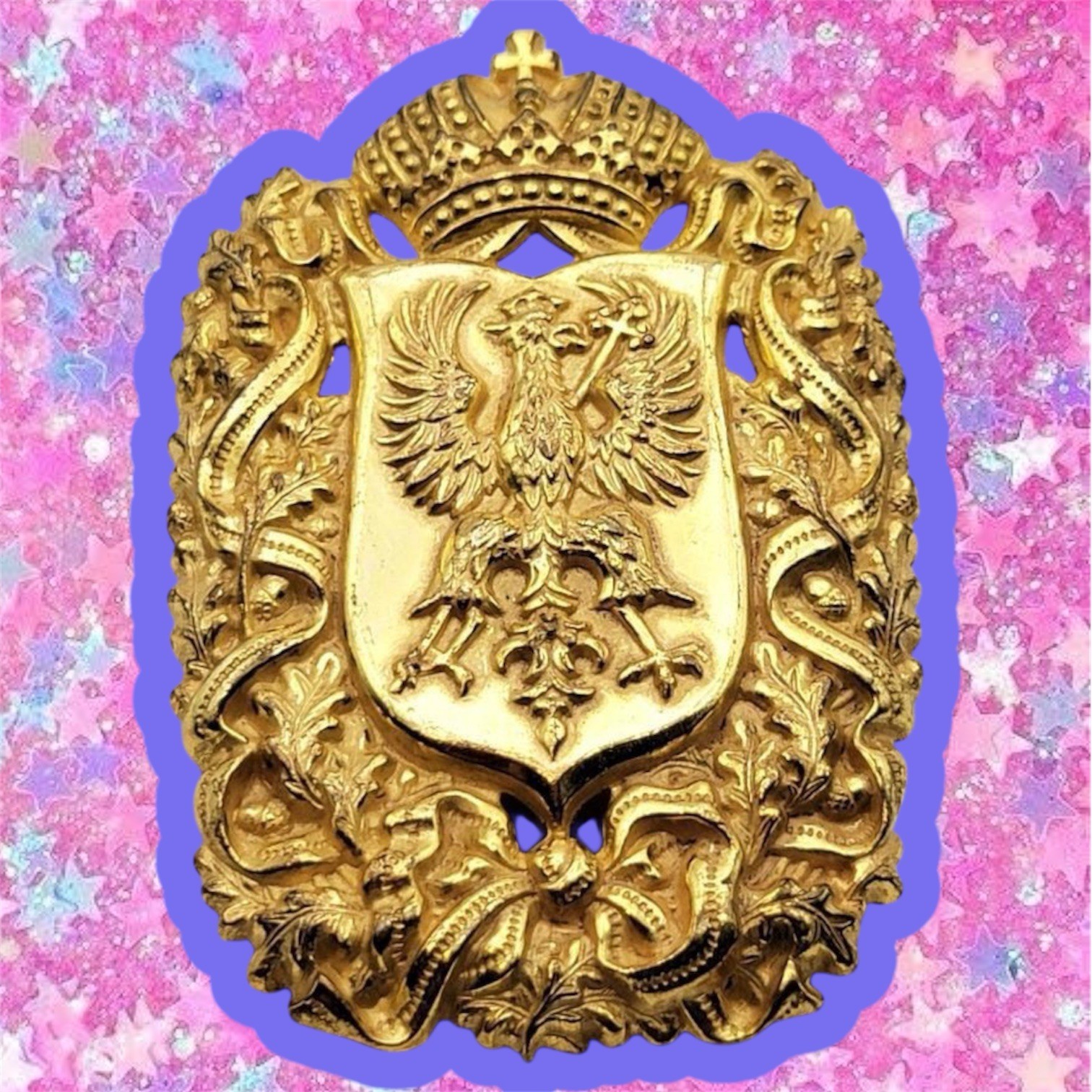 Miriam Haskell Gold coat of arms vintage Signed 1960s brooch pin shield 50s