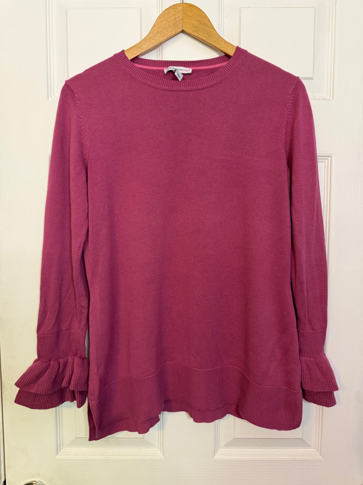 ISAAC MIZRAHI LIVE WOMENS SWEATER, PINK, SIZE M, RUFFLED CUFFS ISAAC MIZRAHI LIVE WOMENS SWEATER, PINK, SIZE M, RUFFLED CUFFS