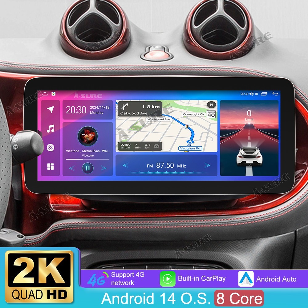 12.3\'\' 4+64G Android 15 GPS Stereo Radio For Benz Smart Fortwo 2014-2022 Carplay