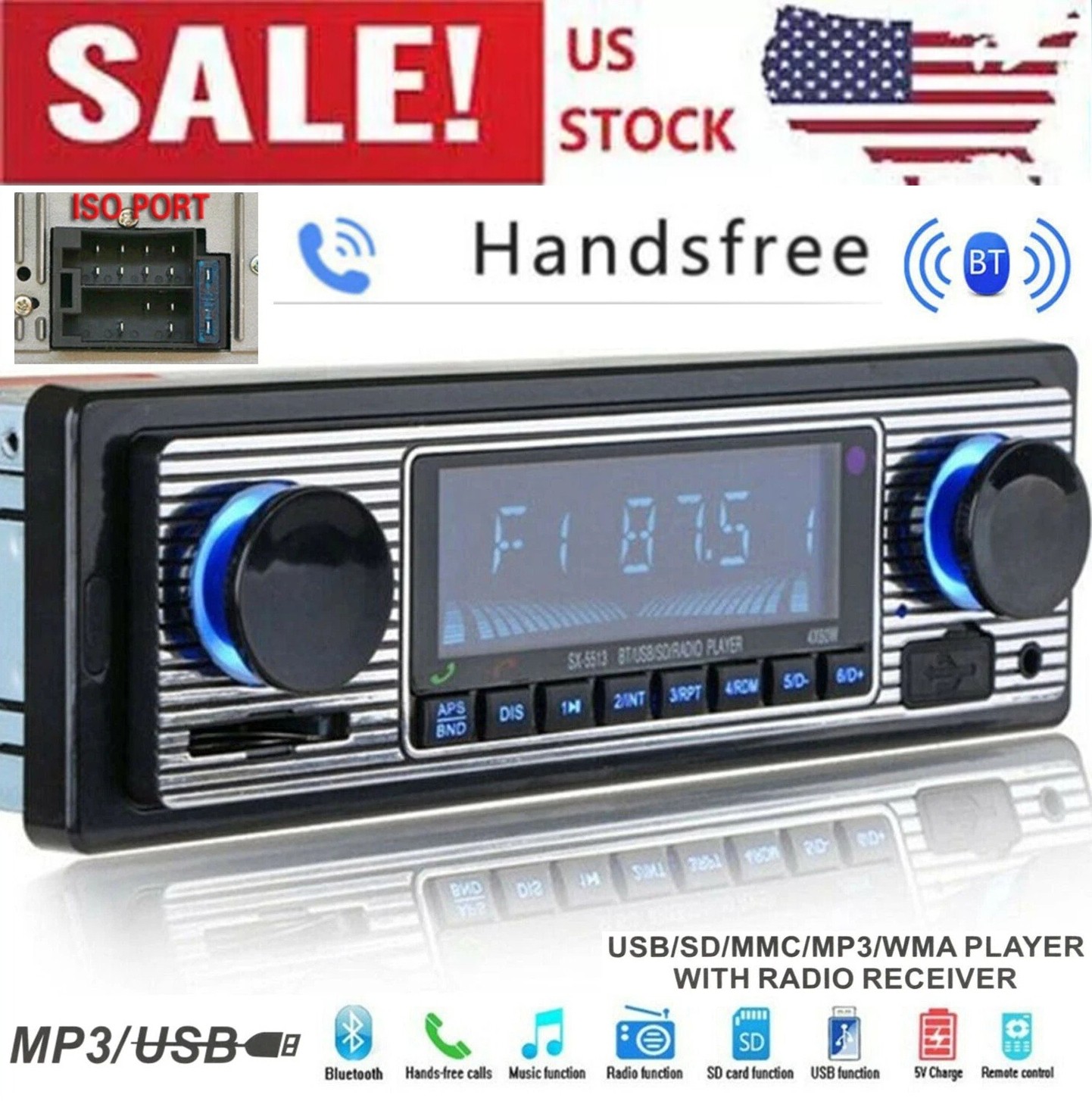 Bluetooth Vintage Car FM Radio MP3 Player USB Classic Stereo Audio Receiver AUX